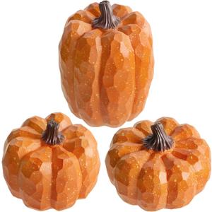 winemana Pumpkins Fall Decor Set of 3 - Artificial Resin Thanksgiving Table Centerpiece for Home Mantel Porch Office & Farmhouse, Decorative Elegant Pumpkin Autumn Harvest Decorations (Orange)
