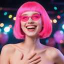 Short Hot Pink Bob Wig with Bangs 3Pcs Colorful Party Wigs Fun Funny Wigs for Women Neon Pink Bob Wig for Halloween Outfit Costume Party Pelucas De Mujer+Sunglasses+Hair Cap
