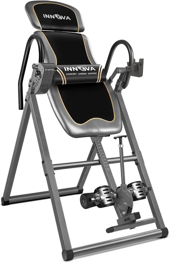 Innova Health and Fitness Inversion Table with Adjustable Headrest, Reversible Ankle Holders, and 300 lb Weight Capacity