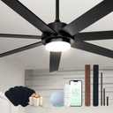 Maxslak 72" Wood Black Smart Ceiling Fan with Light and Remote via WIFI Alexa APP Control,6 Speed Quiet DC Motor,Dimmable,Indoor Outdoor Ceiling Fans for Patios or Bedroom (Matt Black & Walnut)