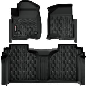 Floor Mats Fit for 2019-2026 Chevy Silverado 1500/GMC Sierra 1500, 2020-2026 Chevrolet Silverado/GMC Sierra 2500HD/3500HD Crew Cab with Rear Under-Seat Storage, TPE All Weather Floor Liner Car Mats