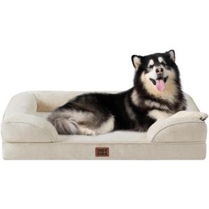 EHEYCIGA Orthopedic Dog Beds for Extra Large Dogs, Waterproof Memory Foam XXL Dog Bed with Sides, Non-Slip Bottom and Egg-Crate Foam Big Pet Couch Bed with Washable Removable Cover, Beige