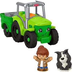 Fisher-Price Little People Push & Play Tractor, Multilanguage | English, French, Spanish, Portuguese, Push-Along Musical Farm Vehicle, Pretend Play with 2 Figures, Kids Ages 1+ Years