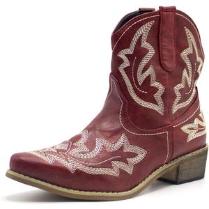 Cowboy Boots for Women Cowgirl Western Ankle Booties Pointed Toe Low Chunky Heel Embroidered Classic Short Boots, 8.5, Wine Red