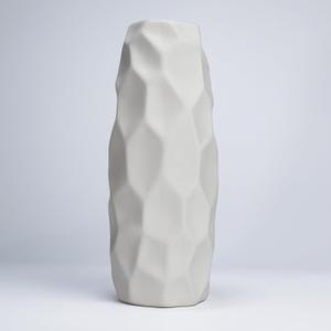 9 Inch White Ceramic vase, Geometric Simplicity Modern Decoration Matte Texture Rural Style Pampas Grass Creative vase, Wedding, Party, Dining Room Family DecorationWhite-01