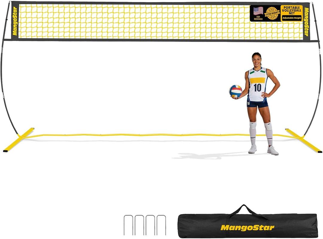 MangoStar Volleyball Net, 20FT Portable Volleyball Net for Backyard Beach, Adjustable Height, Freestanding Volleyball Net with Carry Bag for Indoor&Outdoor, Professional Net for Hitting&Serving