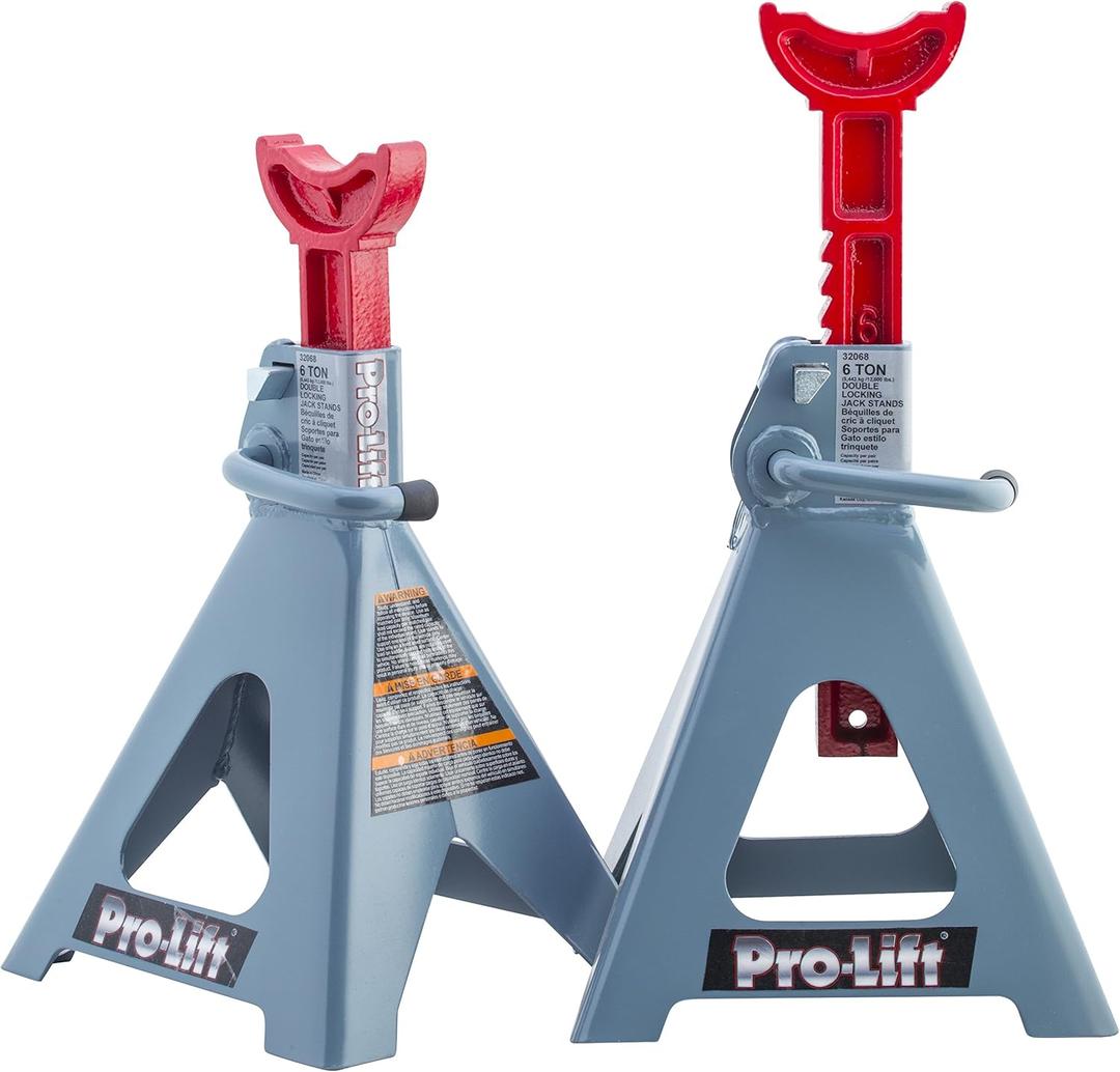 Pro-Lift Heavy Duty 6 Ton Jack Stands Pair - Double Locking Pins - Handle Lock and Mobility Pin for Auto Repair Shop with Extra Safety (Grey & Red)