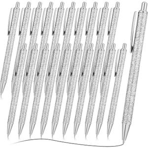 Leinuosen 20 Pcs Ballpoint Pens Comfortable Writing Metal Retractable Black Ink Gift Pens with Medium Point for Office Supplies(Silver)