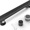 24-Inch Linear Shower Drain Offset Outlet, Matte Black Shower Floor Drain