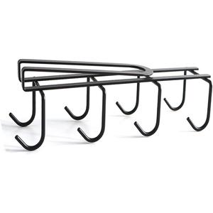 Iron Mug Holder 8 Hooks Under Cabinet Tea Cup Hanging Rack No Drilling Metal Coffee Mug Drying Organizer Kitchen Utensils Storage, Fit for 0.98 Inch/2.5 cm Thickness Shelf (Black)