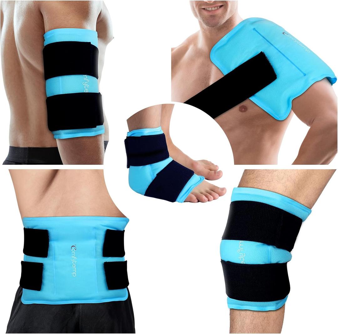 Comfytemp Wearable Ice Pack for Injuries Reusable Gel for Knee Shoulder Back Pain Relief, Arthritis with Instant Hot Cold Compress, Large Ice Pad, 2 Straps, 10.5"x14.5", Surgery Gift