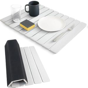 Large Stone Dish Drying Mats for Kitchen Counter , Quick Dry Absorbent Collapsible Dish Drying Mat With Rubber Sole, 23.4(L)x15.4(W) Diatomaceous Earth Mats for Dishes Bottles Cups