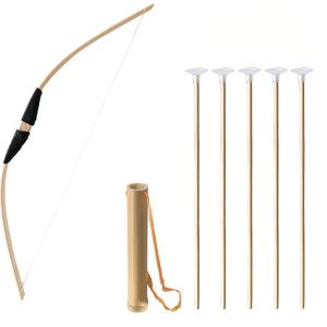 Bow and Arrow Set, Wooden Archery Set, Youth Bow and Arrow Set for 15, Cosplay Costume Prop Bow & Arrow with 1 Bamboo Quivers and 5 Targets