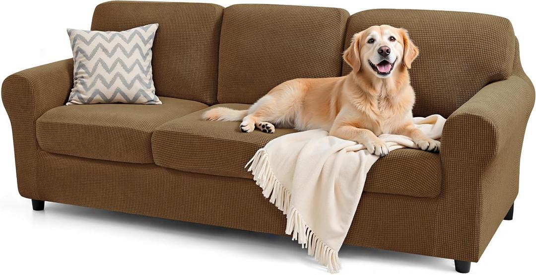 SUBRTEX 7 Pieces Stretch Sofa Slipcover Sets Couch Cover Sets Backrest Cushion Covers Furniture Protector Collection Set for Oversize Sofa Loveseat Chair Slip Covers(Large, Coffee)