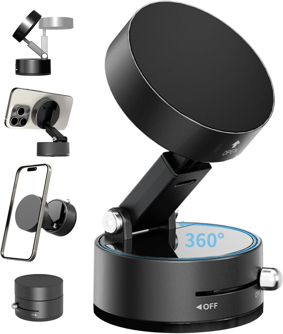 AIWOGEP Magnetic Phone Holder for Car Mount,Vacuum Magnetic Suction Car Accessories for Women Men iPhone 16 Pro Max 15 14 13 12 Plus Samsung Huawei (Black)