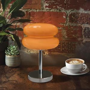 Cordless Orange Mushroom Lamp, Mid Century Modern Glass Lamp 6000mAh Rechargeable Small Table Lamps, Cute Cool Desk Lamps for Living Bedroom Nightstand Home Decor Aesthetic