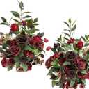 Ling's moment 17.5" Tall Free Standing Artificial Flowers Arrangements 2 pcs Wedding Aisle Runner Chair Decorations Bordeaux Red Centerpieces for Ceremony Reception Rose Floral Floor Party Outdoor