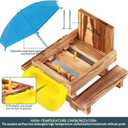 MIXXIDEA Wooden Squirrel Feeder Table with Water Bowl, Squirrel Picnic Table for Outside with Umbrella, Brown Squirrel Feeder with Corn Cob Holder Cute Chipmunk Feeder (Blue)