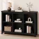 6 Cube Storage Bookcase, Wood Modern Horizontal Bookshelf, Rounded Corners, 43.35" W x 11.81" D x 30.12" H