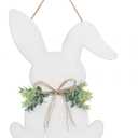 YoleShy Easter Door Wreath, Easter Sign Easter Wall Decor - Easter Bunny Door Hanger Easter Door Decorations with Bow for Rustic Spring Easter Front Door Wall Home Decorations, 16.1 x 11.81 Inch