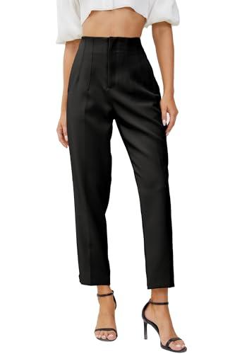 JEAAMKSSER Women's High Waisted Business Trousers Straight Leg Pleated Office Slacks Pants Black  XL
