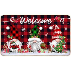 TREWAVE Christmas Welcome Decorative Doormat Christmas Gnome Door Mat Non Slip Rubber Backing Floor Mat Seasonal Winter Holiday Front Porch Rugs for Outdoor Indoor Entrance, 29 x 17 Inch