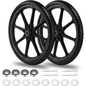 20" Flat Free Tire and Wheel with 3/4" & 5/8" Bearing, Replacement Wheels for Rubbermaid Wheelbarrow,Lawn Carts, Big Wheel Utility Carts and Garden Yard Cart, 2 Pcs Black