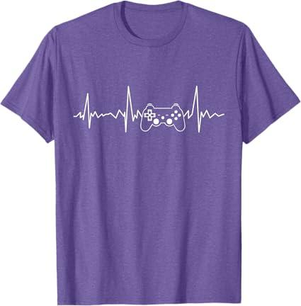 Gamer Heartbeat Funny Video Game Gift Boys Men Gamer T-Shirt M Purple Heather