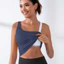 XUNYU Longline Sports Bras for Women One Shoulder Workout Tank Tops Built in Bra Open Back Yoga Top Athletic Gym Shirt (S)