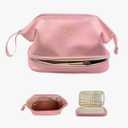 Vogewood Bridesmaid Gift, Initial Makeup Bags, Personalized Double Layer Cosmetic Bag with Makeup Brush Organizer, Waterproof, Large Capacity PU Leather Travel Toiletry Bag