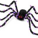 Halloween Decorations Giant Spider - Large Light Up Spider 78IN 44 Purple Lights & 2 Red Eyes, Bendable Metal Legs, 8 Light Modes - Halloween Decor for Outdoor Yard Party Haunted House