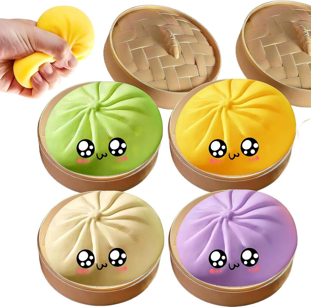 2026 Upgrade 4Pcs Glitter Dumpling,Giant Dumpling Squishy, Mega Rainbow Dumplings, Cute Anxiety Relief Fidget , Soft Squeeze Decompression Dough for Adult