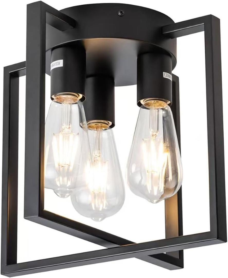 11.8" Black Farmhouse Industrial Ceiling Light Fixtures, Dimmable Lighting with E26 Base for Kitchen, Living Room, Hallway, Entryway
