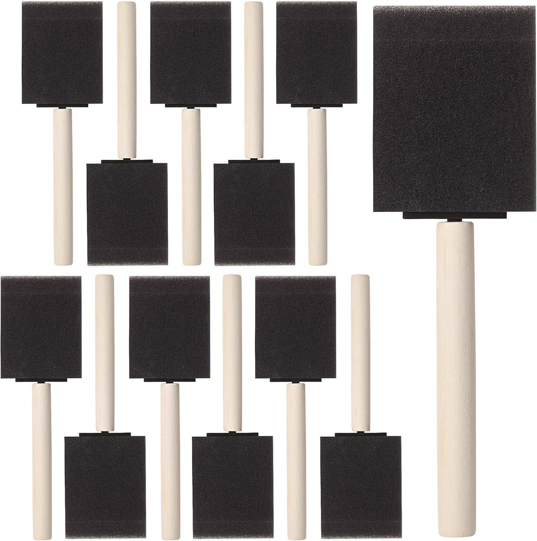 Bates- Foam Paint Brushes, 2 Inch, 16 Pack, Wooden Handle, Sponge Brushes for Painting, Staining, Varnishes, Gluing and DIY Craft Projects on Wood, Metal & More (Black)