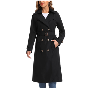London Fog Women's Single Breasted Long Trench Coat with Epaulettes and Belt, Black, Large