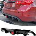 Rear Diffuser with Light Fit for Infiniti Q50 2014 2015 2016 2017, Add-on Body Kit Rear Bumper Lower Lip Splitter Exterior Accessories (Carbon Fiber Style)