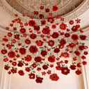 6 Pack Valentine's Day Garlands 50ft Artificial Red Rose Hanging Decoration Vintage Faux Flowers Garlands Fake Floating Floral with Hooks for Wall Wedding Backdrop Birthday Party
