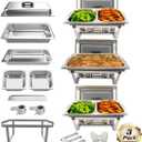 3 Pack 8QT Rectangular Chafing Dish Buffet Set Stainless Steel Catering Chafers Food Warmer with Full,Half Food Pan,Fuel Holder,Foldable Frame For Weddings/Parties/Banquets Events (1/1 pan*3, 1/2 pan*6)