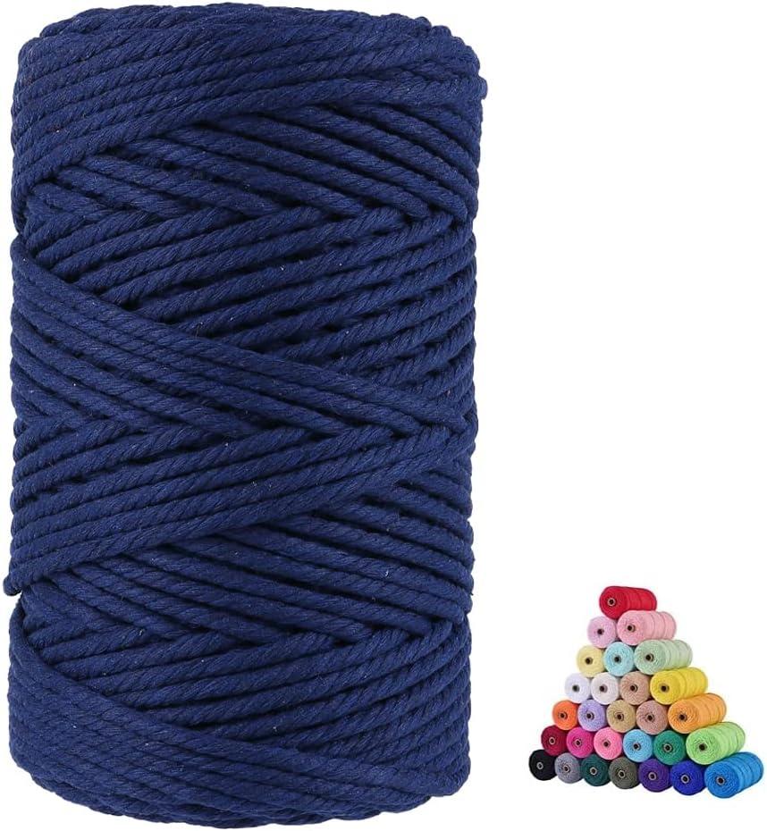 FLIPPED 100% Natural Cotton Macrame Cord,5mm x110 Yards Macrame Cords Colored Cotton Macrame Rope Craft Cord for DIY Crafts Knitting Plant Hangers Christmas Wedding DcorDark Blue