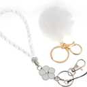 2 x Fashion 8" Handmade Crystal Wristlet Lanyard,Premium Bling Keychain Lanyard,Waterproof Plush Ball Rhinestone Waist Lanyard For Women(1 Clear)