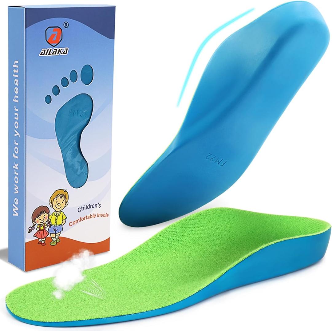 Ailaka Kids Orthotic Arch Support Insoles, PU Foam Cushioning Arch Support Shoe Insert for Overpronation Children Toddlers Flat feet, Plantar Fasciitis(2-3.5 M US Big Kid) (Green)