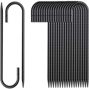 Rebar Stakes 16 Inch 20 Pack J Hook Ground Stakes Heavy Duty Tent Stakes Chain Link Fence Stakes with Chisel Point End Galvanized Steel Ground Anchors Metal Spikes Black Coated