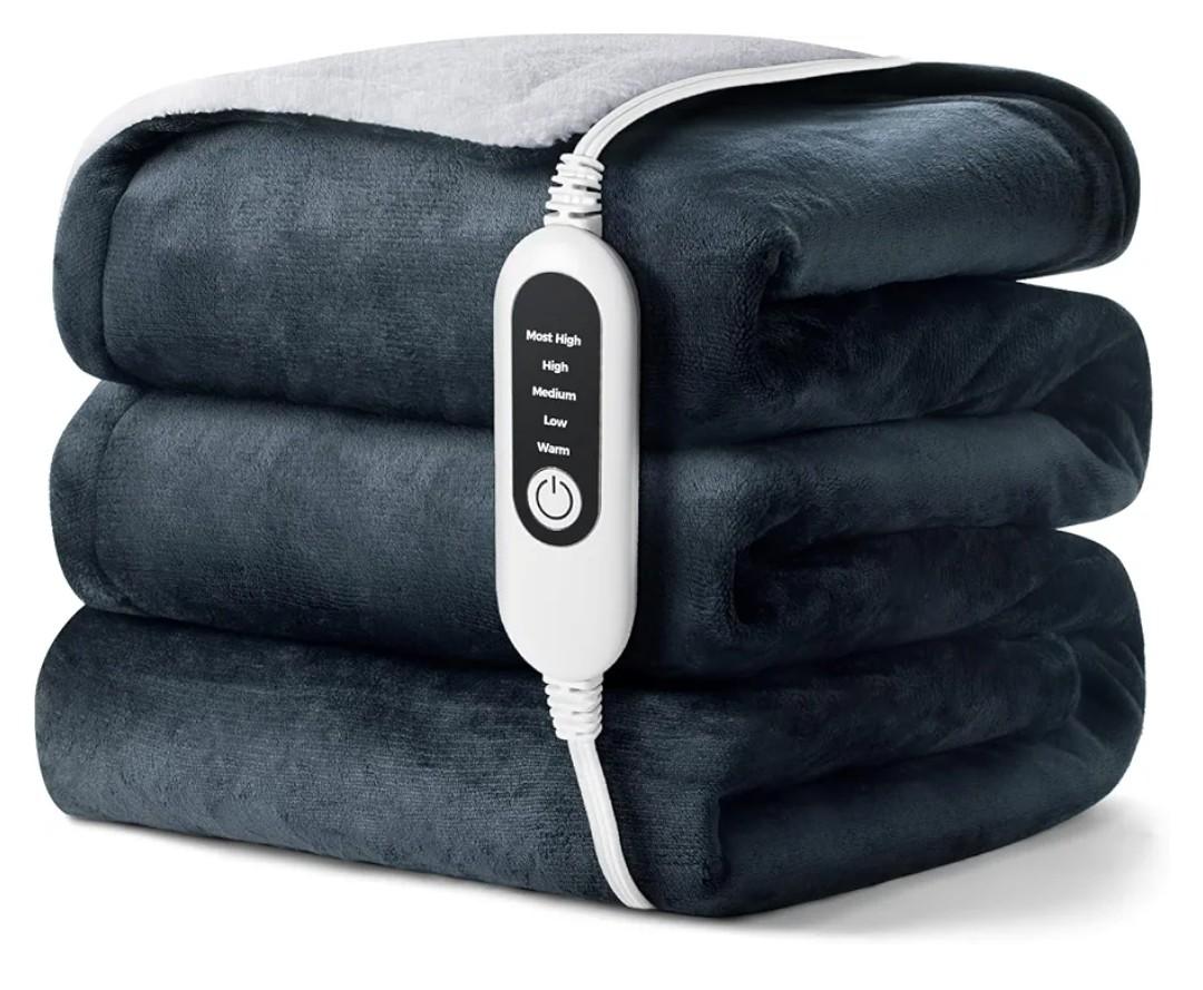 Electric Heated Blanket, Soft Flannel Fabric Heating Blanket Features 5-Level Temperature Adjustment Machine Washable ETL Certified Double-Sided Heating