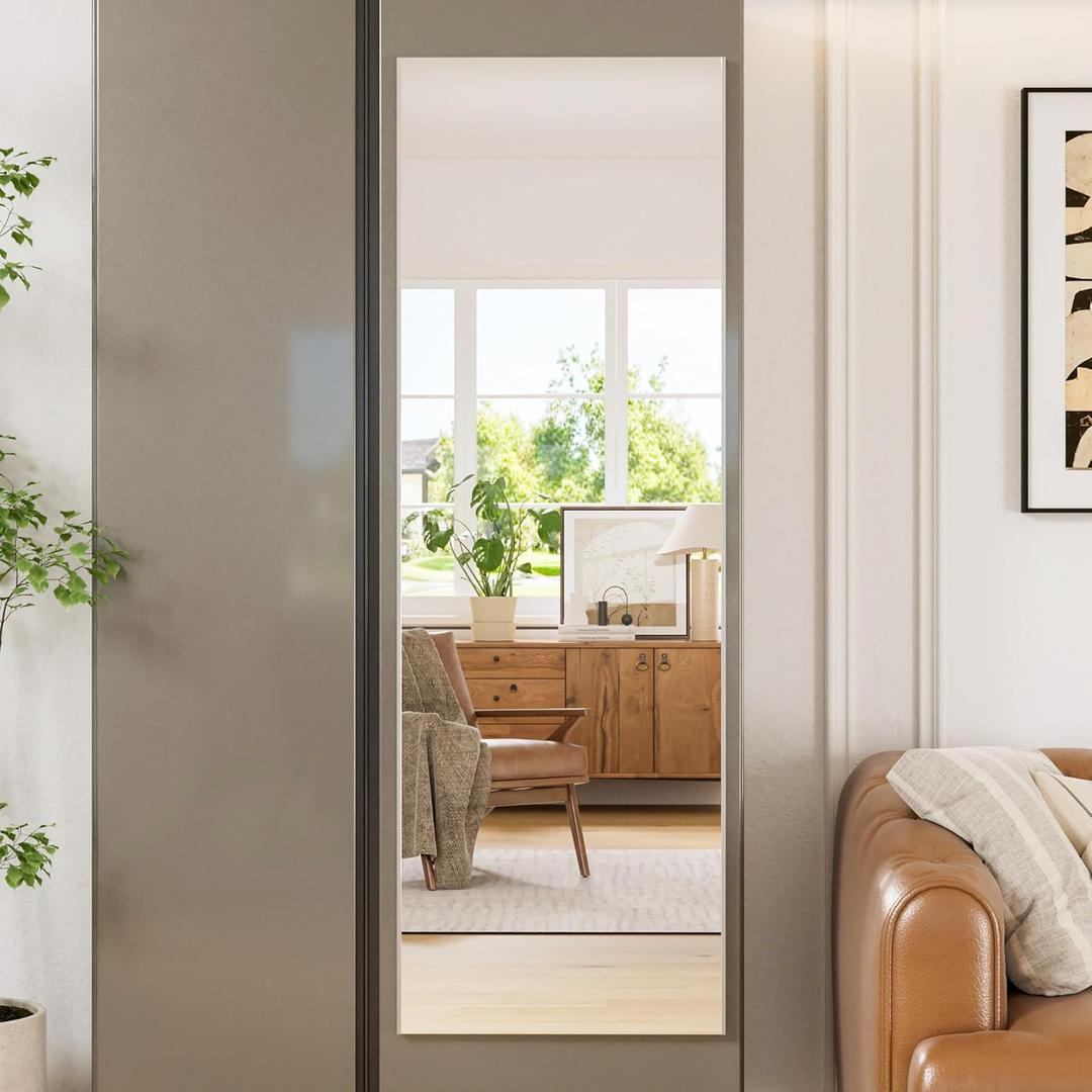 Brisafe 59"x20" Magnetic Wall Mirror, Full Length Mirror with Tool-Free Installation, Shatterproof Nano Glass, Ultra Clear, Frameless Design for Bedroom, Closet, Door, Gym Silver