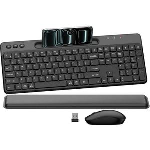 Ergonomic Wireless Keyboard and Mouse Combo, Full Size Silent Ergonomic Keyboard with Cloud Soft Palm Rest, Phone Holder, 3 DPI Adjustable Mouse, 2.4G Lag-Free Quiet for Mac, Windows, PC, Laptop
