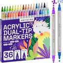 ARTISTRO 36 Dual Tip Acrylic Paint Markers, Acrylic Paint Pens, Fabric Markers for Textile, Rock, Glass, Wood, Paper, Ceramic, Canvas DIY Art Supplies Kit for Kids and Adults (Dual Tip Dot + Fine, 36)