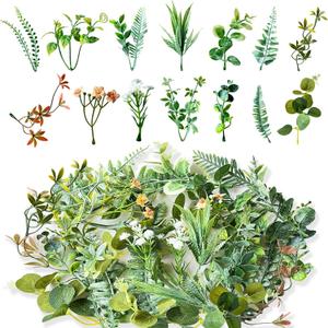 30Pcs Mini Fake Green Leaves Faux Flower Heads Garland Hanging with Bulk Leaves for DIY Small Bouquets Bridal Baby Shower Cakes Gifts Home Party Decoration