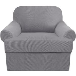 2-Piece T-Cushion Chair Slipcover Set Stretch Sofa Cover for T-Cushion Armchairs & Chairs (Fits Width Up to 47") Washable Furniture Protector with T-Shaped Seat Cover (Light Grey, Chair)