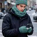 3 x Aneco Winter Warm Knitted Scarf Beanie Hat and Gloves Set Men & Women's Soft Stretch Hat Scarf and Mitten Set (Mint)