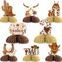 8Pcs Cowboy 2nd Birthday Honeycomb Centerpieces with Western Boots Cactus Hat Printed, This Ain't My First Rodeo It's My Second Birthday Party Decorations Supplies